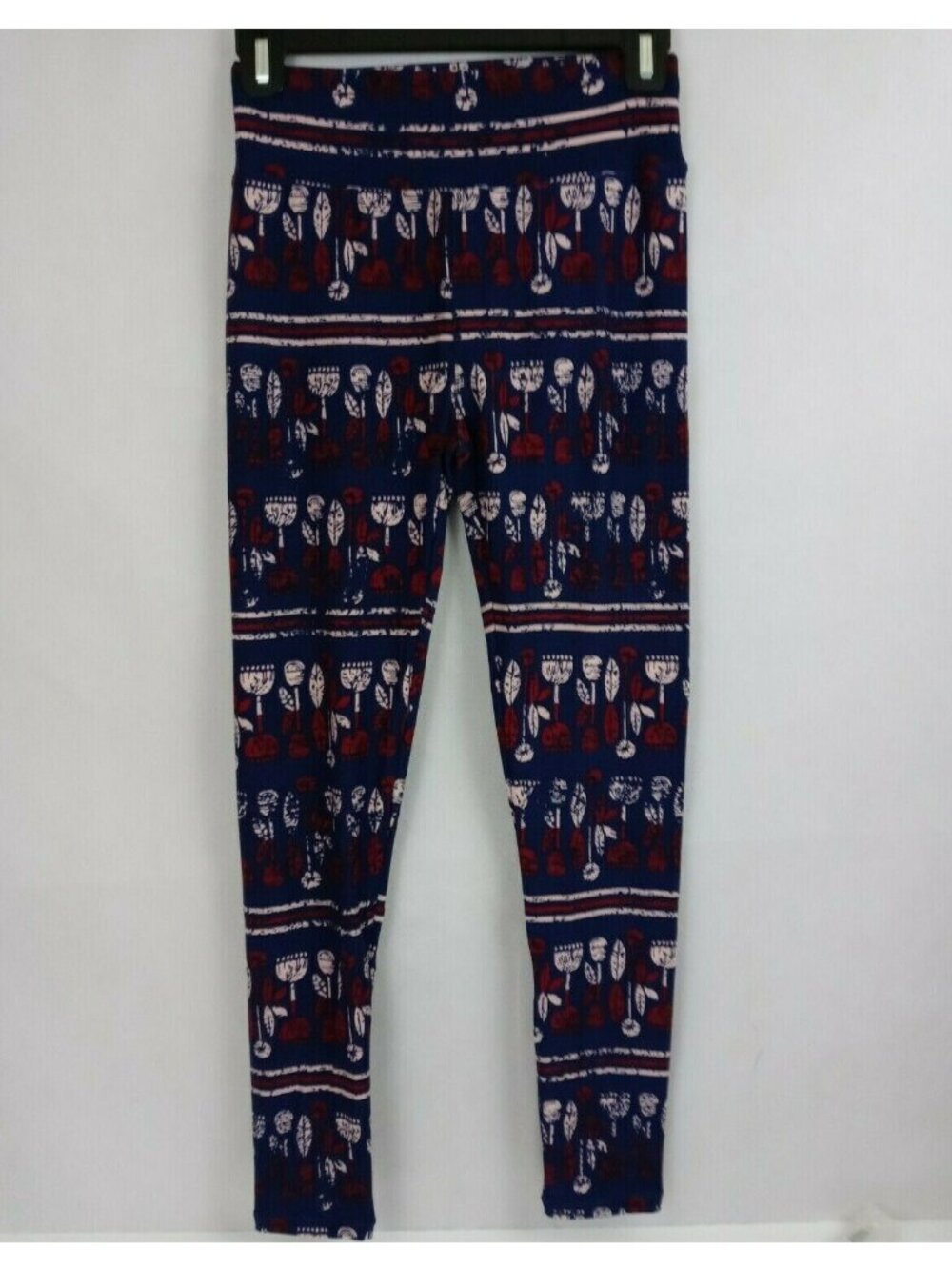 New LuLaRoe One Size Leggings Blue With Pink & Burgundy Floral